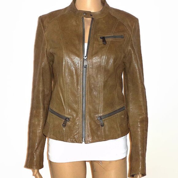 Brown/Clay Color Genuine Leather Jacket, Waist Length Jacket, Sz.M - Picture 1 of 6
